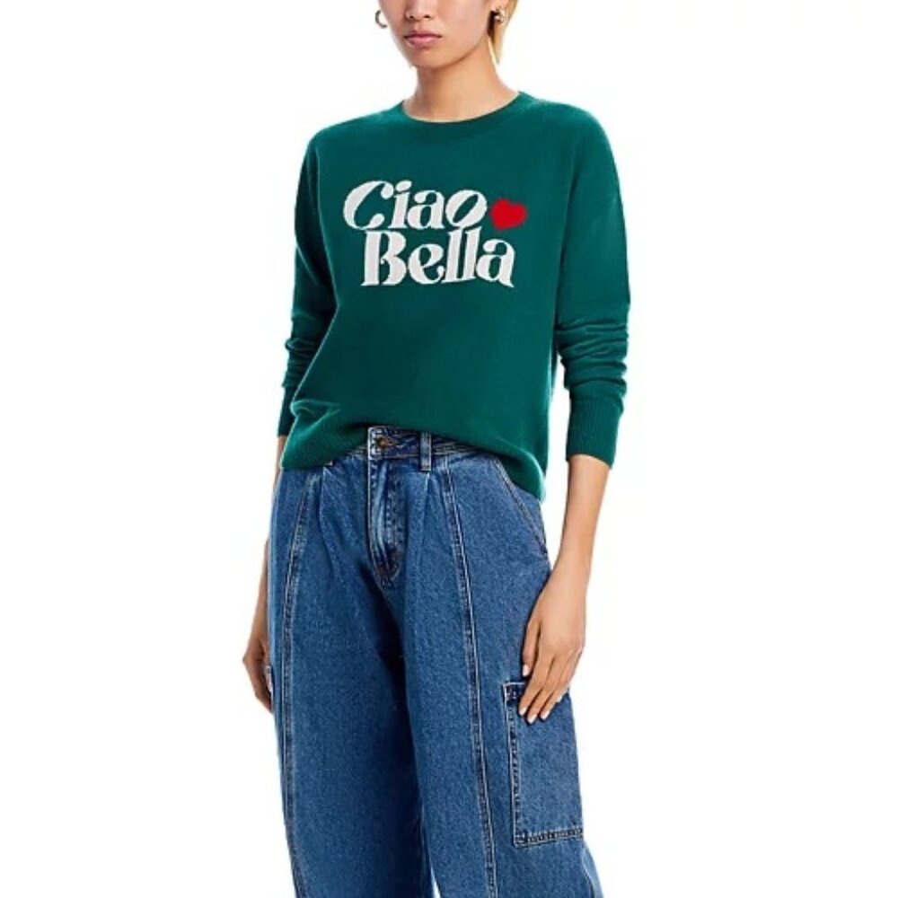 AQUA Cashmere “Ciao Bella” Crewneck Sweater NWT XL – Green, 100% Cashmere - Picture 4 of 8